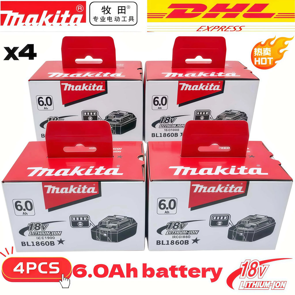 100% Genuine Makita Rechargeable 18V Battery Makita 6000mAh Replaceable BL1860 BL1850B Series High-Capacity Power Tool Battery