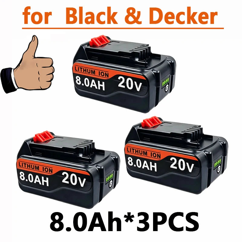for 3/4/6/8Ah Long Runtime BL2018 Lithium Replacement Battery Black & Decker LB20 LBX20 LBXR2020 LBX4020 Power Tool Battery Pack