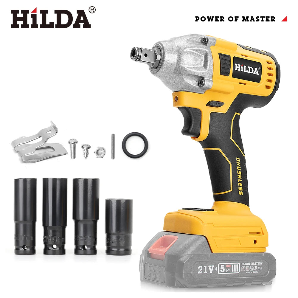 HILDA 1/2 Brushless Impact Wrench 1200N.m High Torque Electric Wrench Power Tool for Scaffolding Tire Repair For Makita Battery