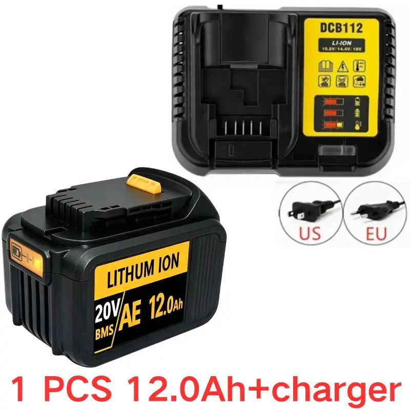 20V For DeWalt 12Ah/9Ah/8Ah/6Ah/3Ah Li-lon Battery Replacement DCB DCD DCF DCG series Power Tools+charger+electric drill