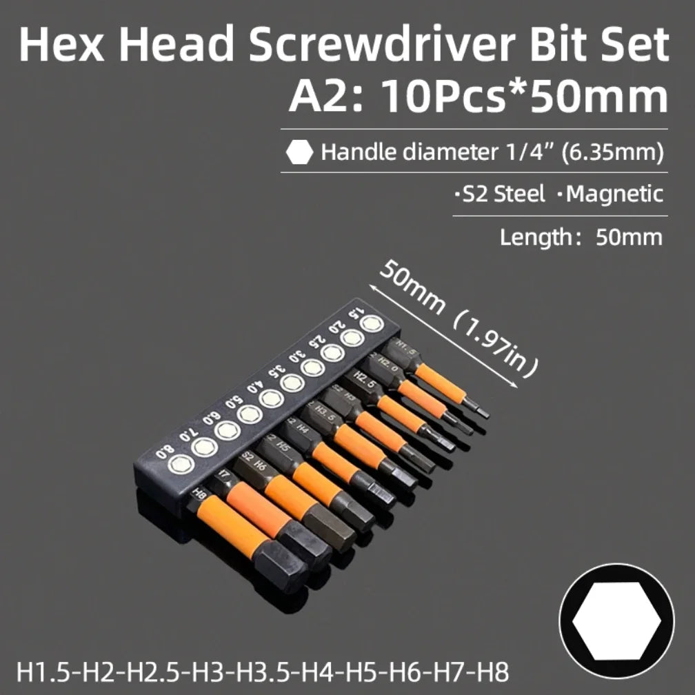 Hex Head Allen Wrench Screwdriver Bit Set SAE Metric 1/4 Hex Shank Magnetic Screw Driver Bit S2 Steel Electric Drill Hand Tools