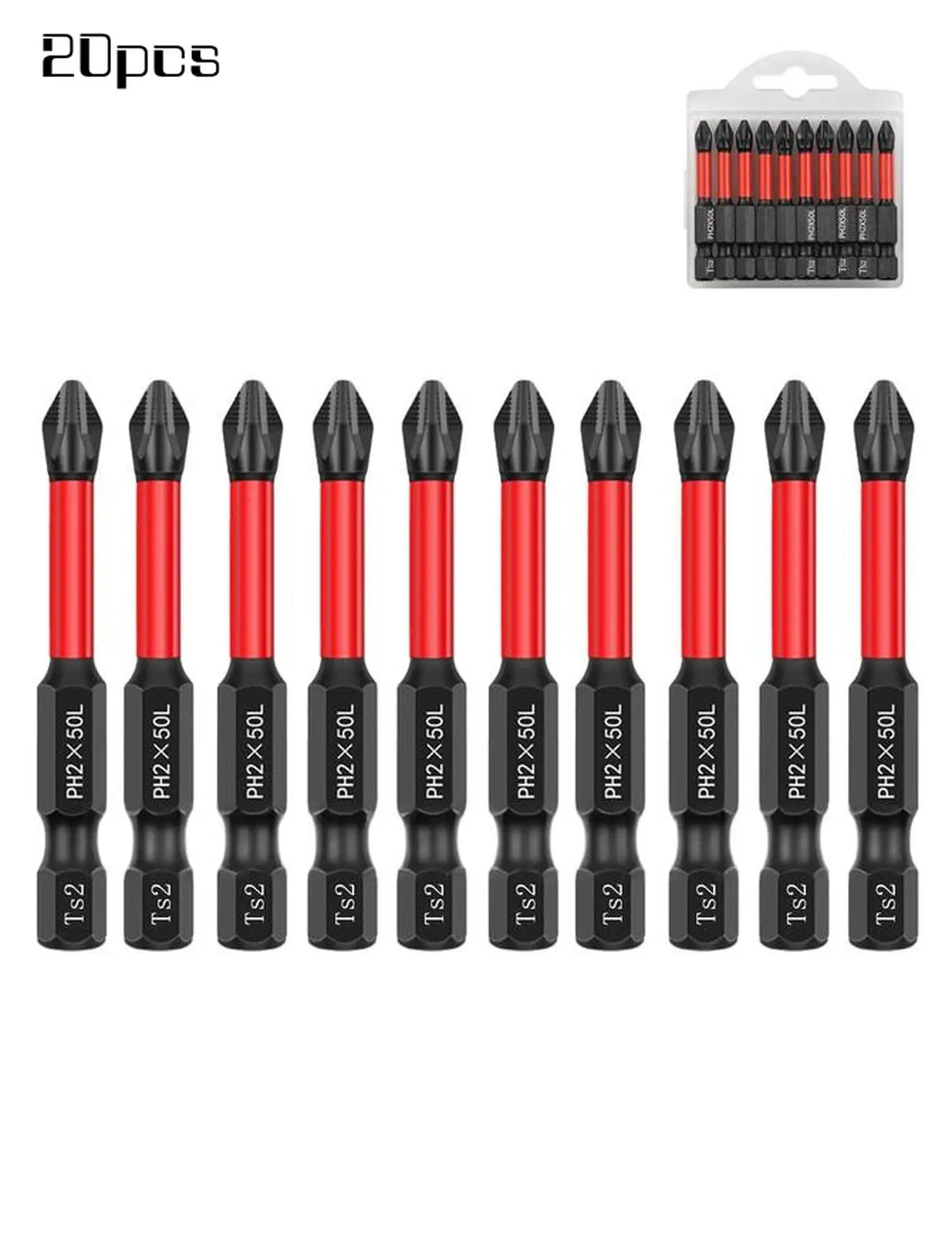 10 20pcs Magnetic PH2 Screwdriver Bits Set 50mm S2 Steel Impact Resistant Non Slip High Hardness Drill Bit Tools for Home Repair