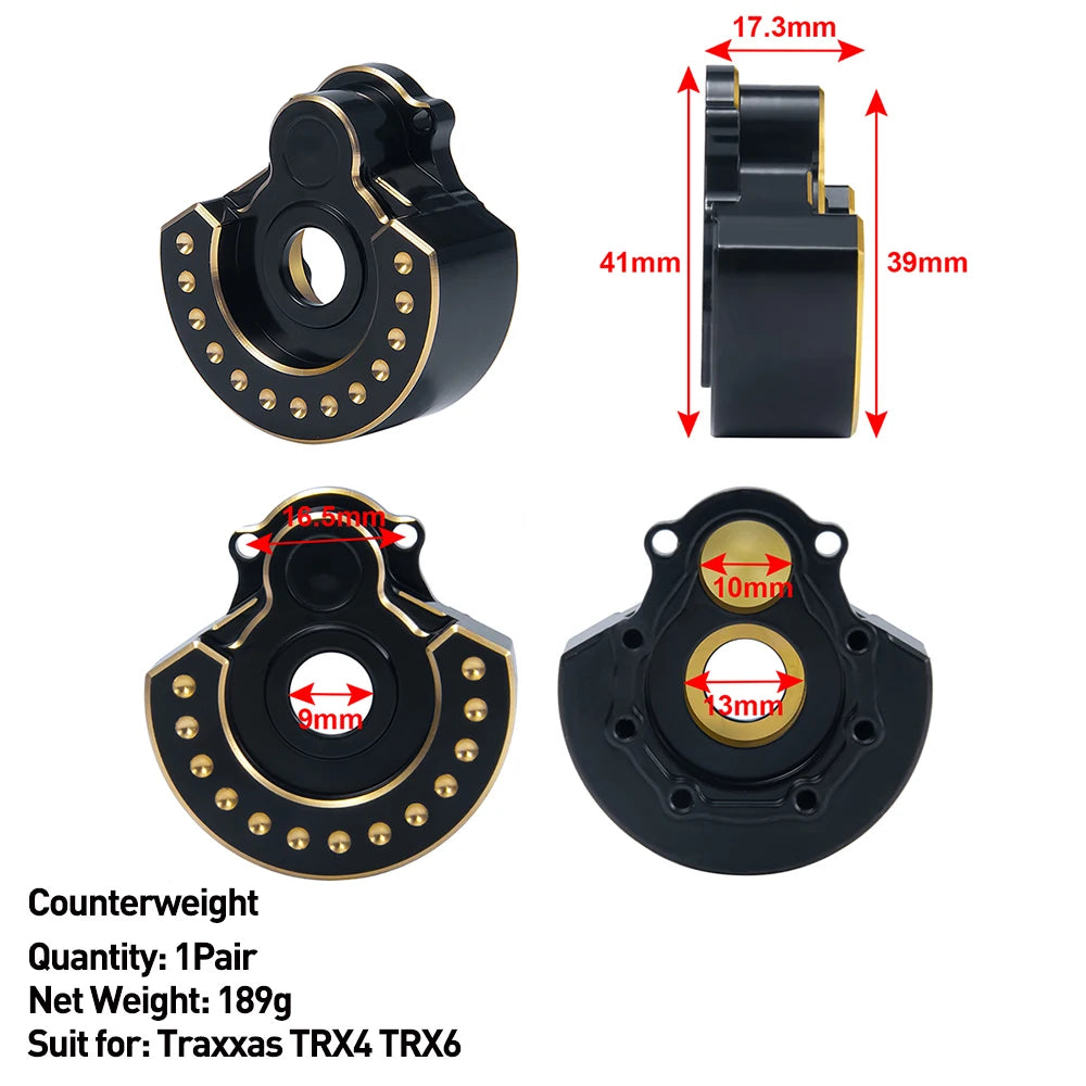 AXSPEED Heavy Brass Counterweight Portal Axle Housing Diff Cover Bumper Mount for 1/10 RC Crawler Car TRX4 TRX6 Parts