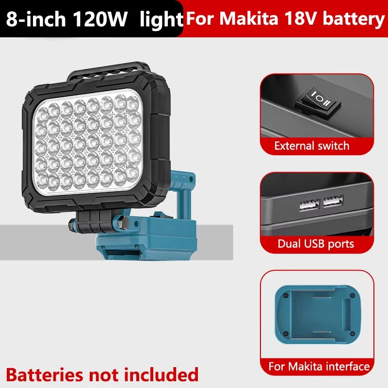 3/4/5/8 inch LED Work Light For Makita 18 V Battery Cordless Camping Lights Portable Flood Lamp Flashlight Power Tool