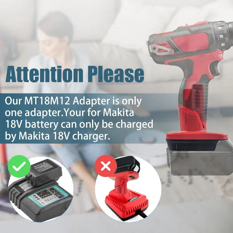 DM20M12 MT18M12 Adapter for Milwaukee/DeWalt/Makita 18V/20V 
