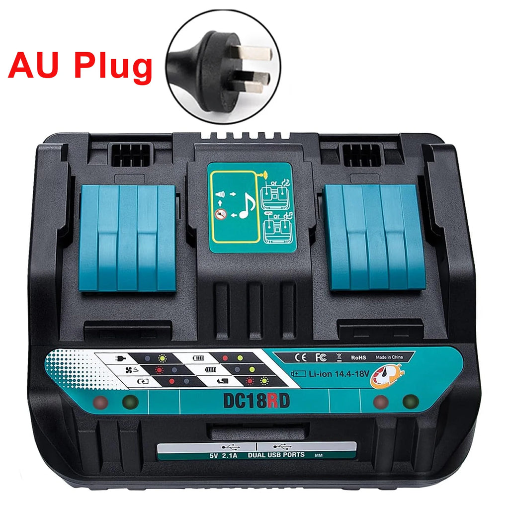 Dual Ports Lithium Battery Charger for Makita 14.4V-18V LXT Fast Charging Power Tool DC18RD
