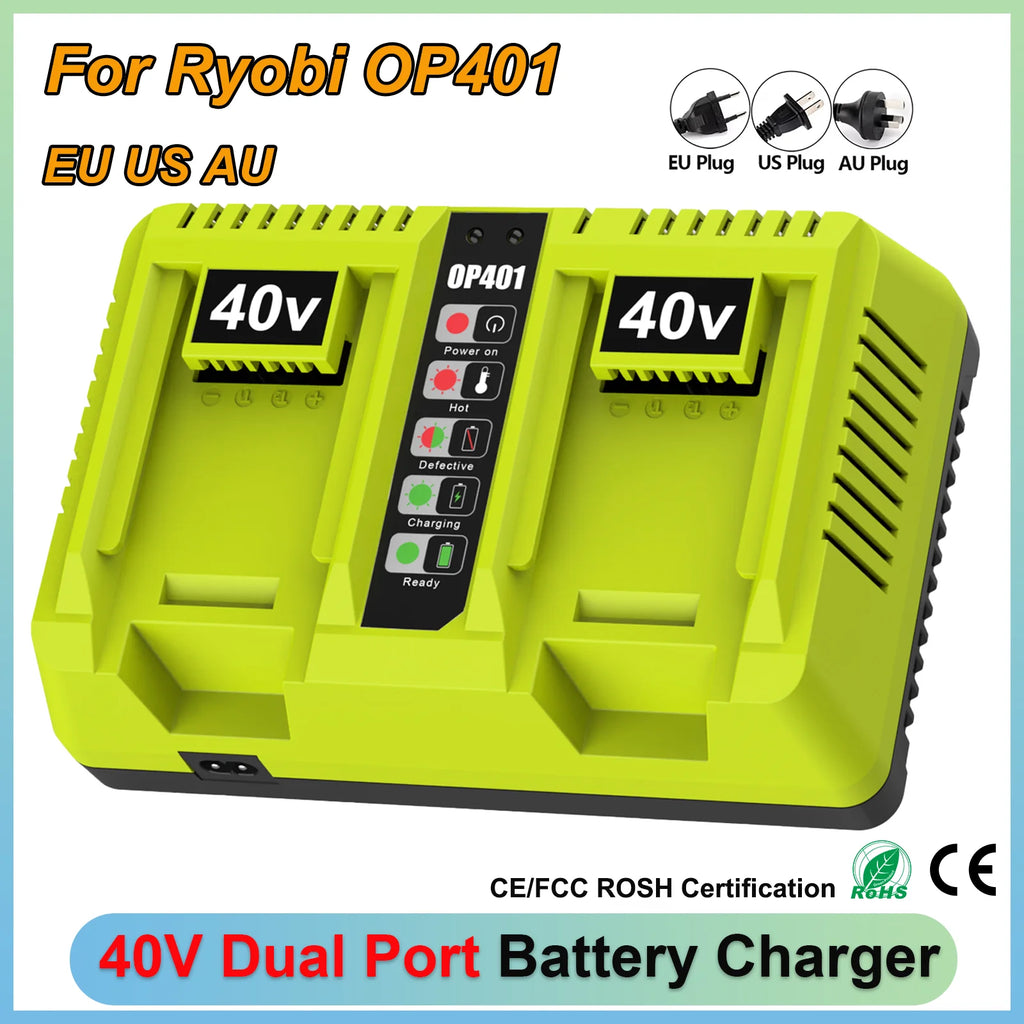 OP401 Dual Port Power Tool Battery Charger for Ryobi 40V OP4