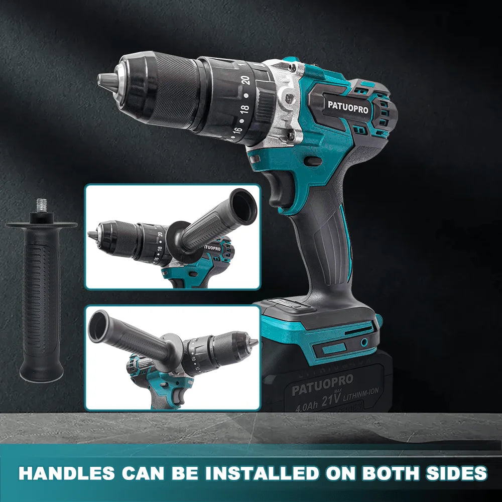 PATUOPRO 13MM Brushless Electric Impact Drill 20+3 Torque Se