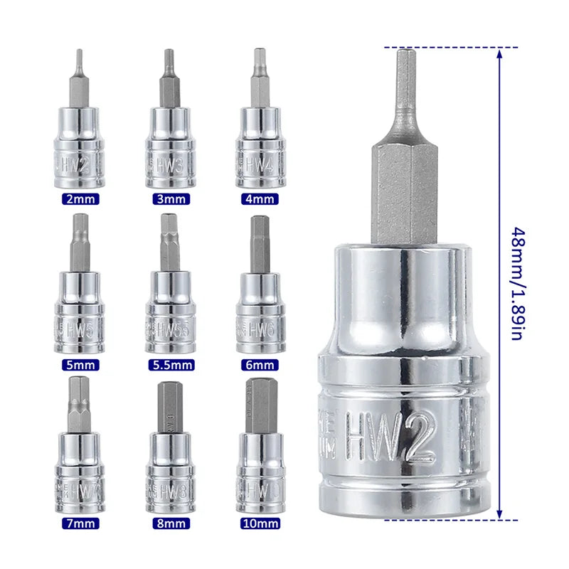 3/8 Inch Hex Bit Socket Set Sturdy Allen Key Sockets Profess