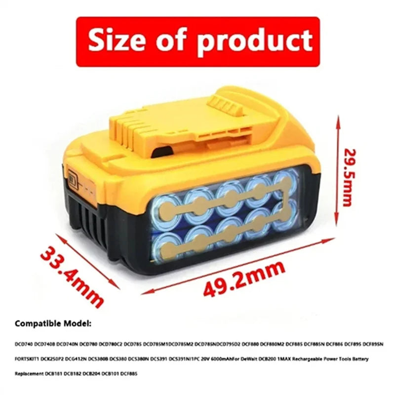 For DeWALT 20V Replacement Battery 6.0Ah MAX FlexVolt for DC