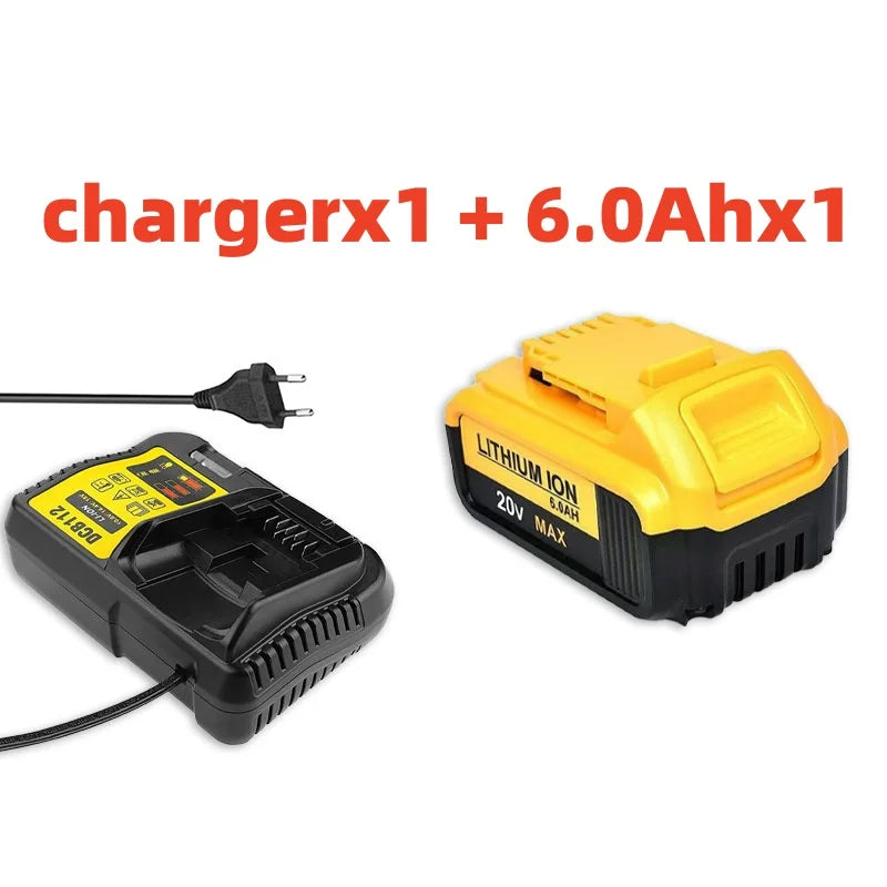 For DeWALT 20V Replacement Battery 6.0Ah MAX FlexVolt for DCB200 DCB201 DCB206 DCB205 DCB209 Power Tool Battery + Charger