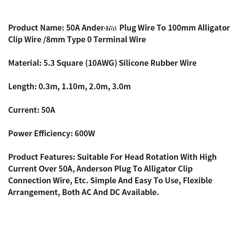 1pc 50A Gray Plug to Battery Clip Connectors For Forklift/Ca