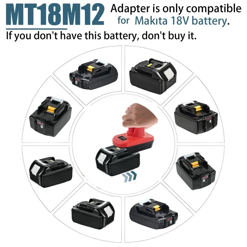 DM20M12 MT18M12 Adapter for Milwaukee/DeWalt/Makita 18V/20V 