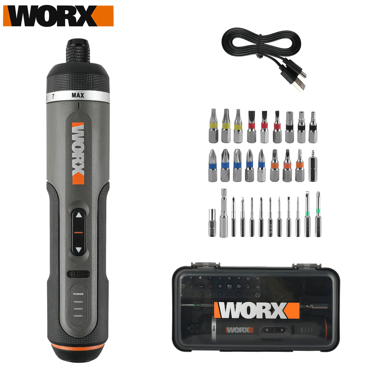 Worx 30 Bit Sets Power Tools WX242 Electrical Screwdriver Set Smart Cordless Drill Screwdrivers USB Rechargeable Set Home Repair