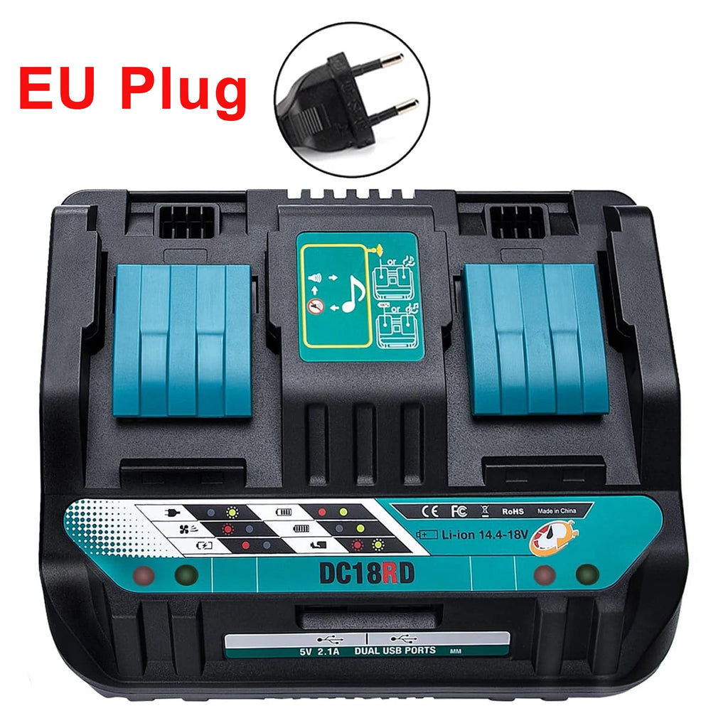 Dual Ports Lithium Battery Charger for Makita 14.4V-18V LXT Fast Charging Power Tool DC18RD