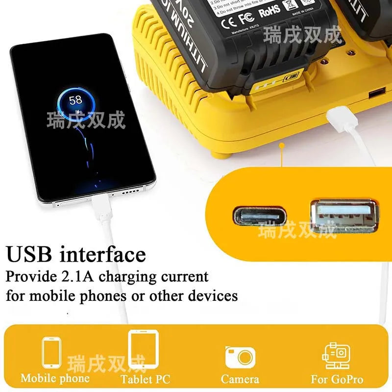 DCB102 Power Tool Lithium Battery 3A Double Charger For DeWa