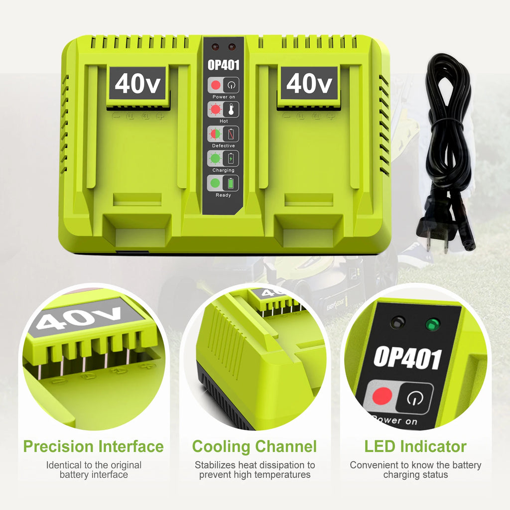 OP401 Dual Port Power Tool Battery Charger for Ryobi 40V OP4
