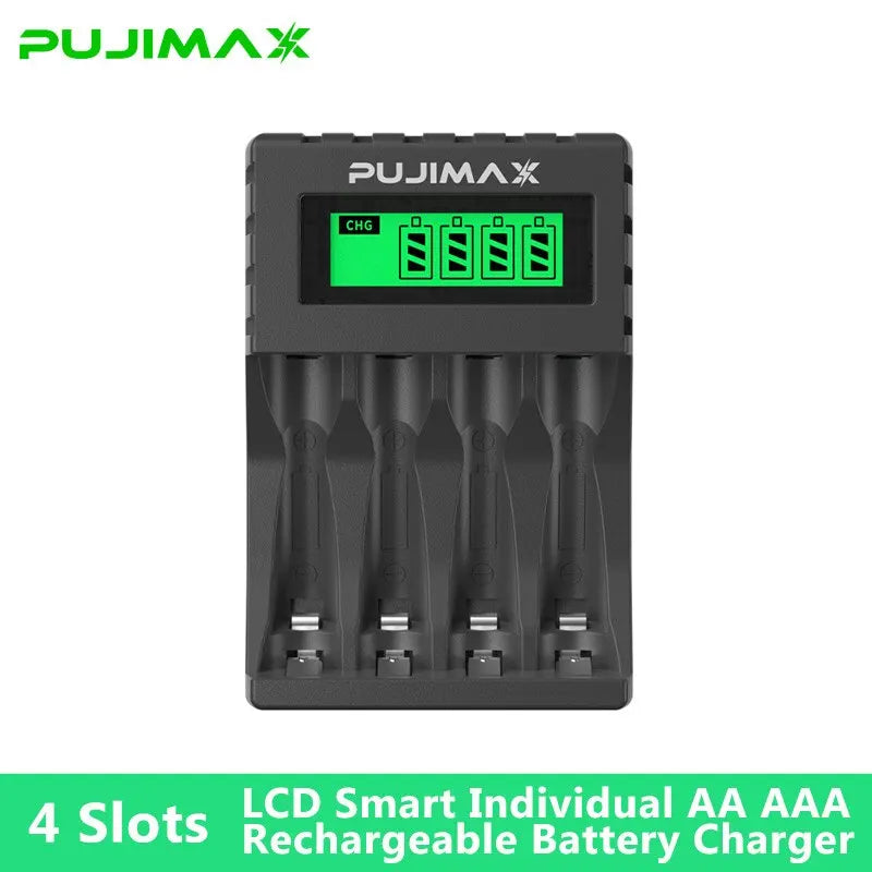 PUJIAMX AA/AAA Rechargeable Battery Charger LCD Display Port