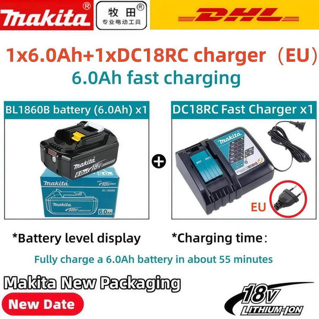 6Ah 100% Original Makita 18V Battery BL1860B Rechargeable Lithium-Ion Battery for Makita 18V Power Tools Replace the Battery.