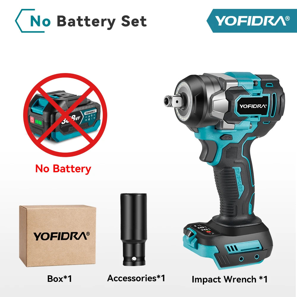 YOFIDRA 1200N.M Brushless Electric Impact Wrench 5 Gears 1/2 Rechargeable Car Screwdrivers Power Tools For Makita Battery Pin