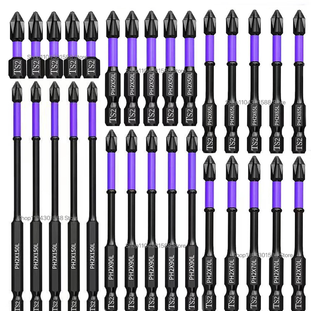 Magnetic D1 Anti-shock Batch Head High Hardness Non-Slip Impact Bits Cross 25/50/65/70/90/150mm Ph2 Screwdriver Set