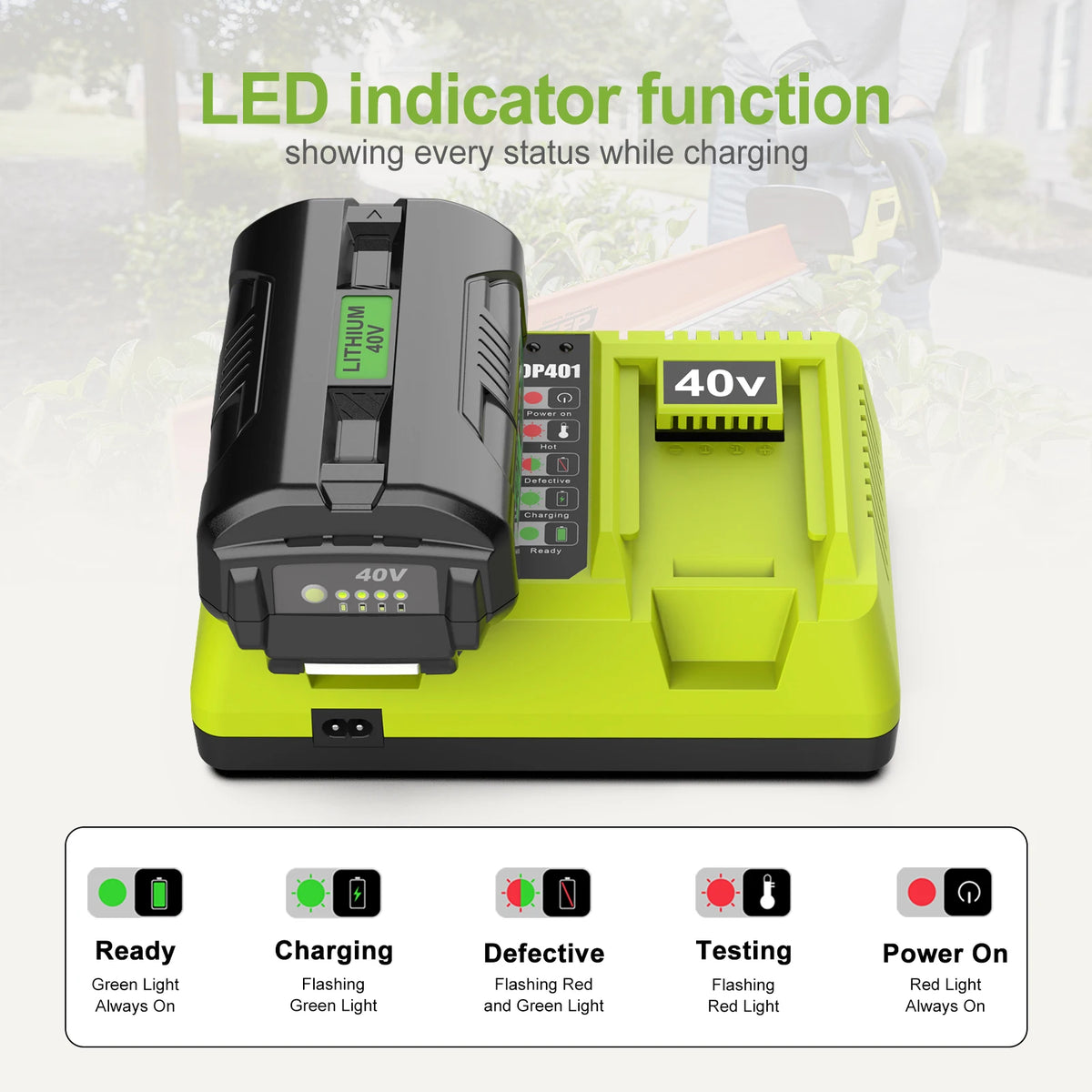 OP401 Dual Port Power Tool Battery Charger for Ryobi 40V OP4