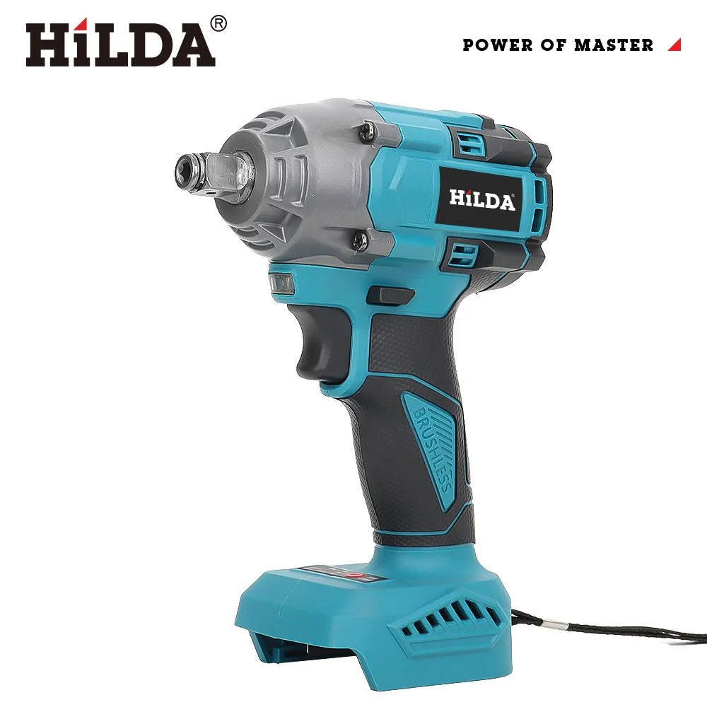 HILDA 1/2 Inch Brushless Impact Wrench LED Light Wrench Portable Power Tool For Scaffolding Tire Repair for Makita Battery