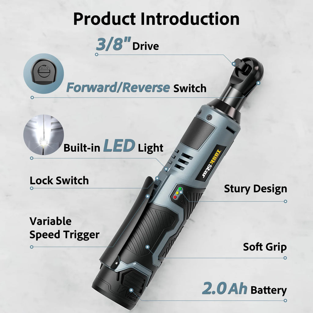 3/8 Driver Cordless Ratchet Wrench with 1/4 Adapter&7 Socket