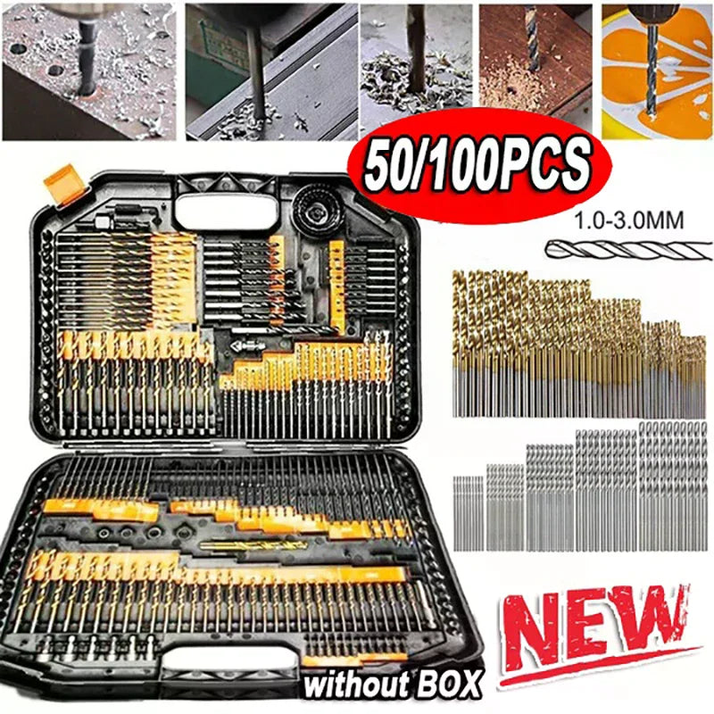 100/50pcs Titanium Coated HSS High Speed Steel Drill Bit Set
