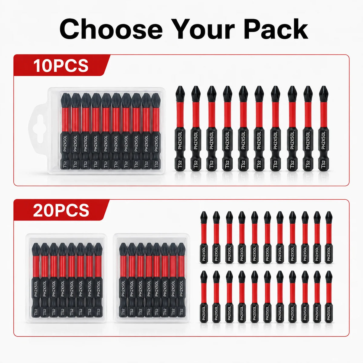 10 20pcs Magnetic PH2 Screwdriver Bits Set 50mm S2 Steel Imp
