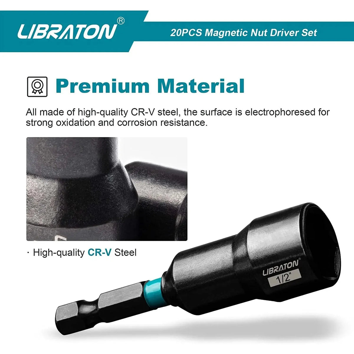 LIBRATON 20PCS Magnetic Nut Driver Set Impact Drill Driver B