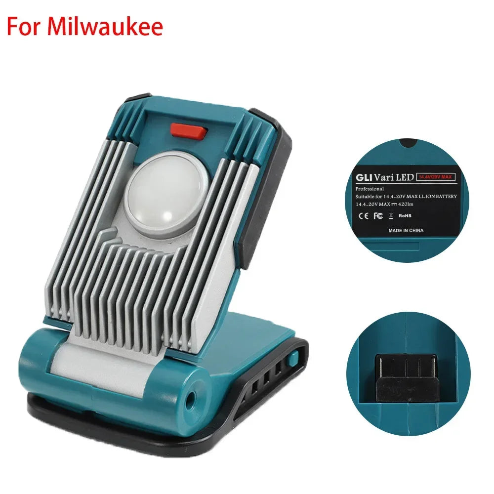 14.4-18V Li-ion Battery High Brightness Illumination Work Light 9W Light Suitable for Makita/Bosch/Dewalt/Milwaukee Power Tools