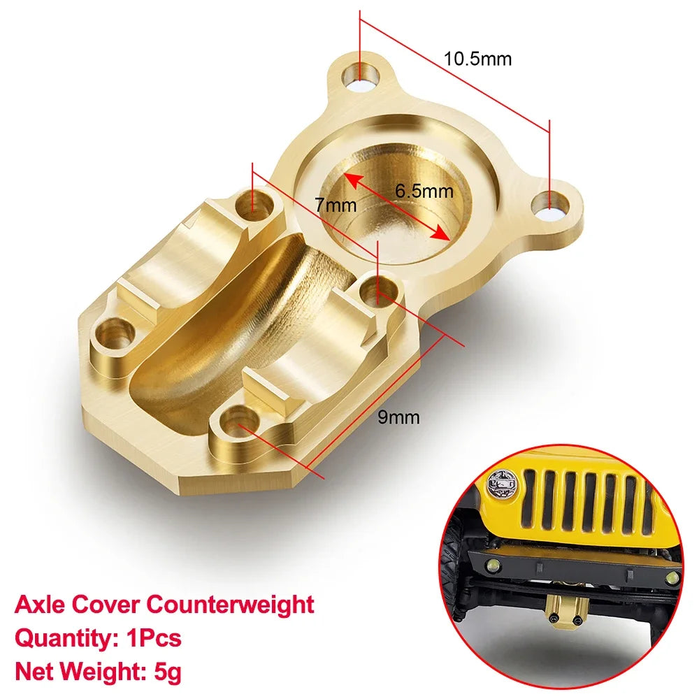 YEAHRUN Axial SCX24 Upgrade Parts Brass Counterweight Wheel Hex Adapter Axle Diff Cover Steering Knuckle Girder Motor Gears