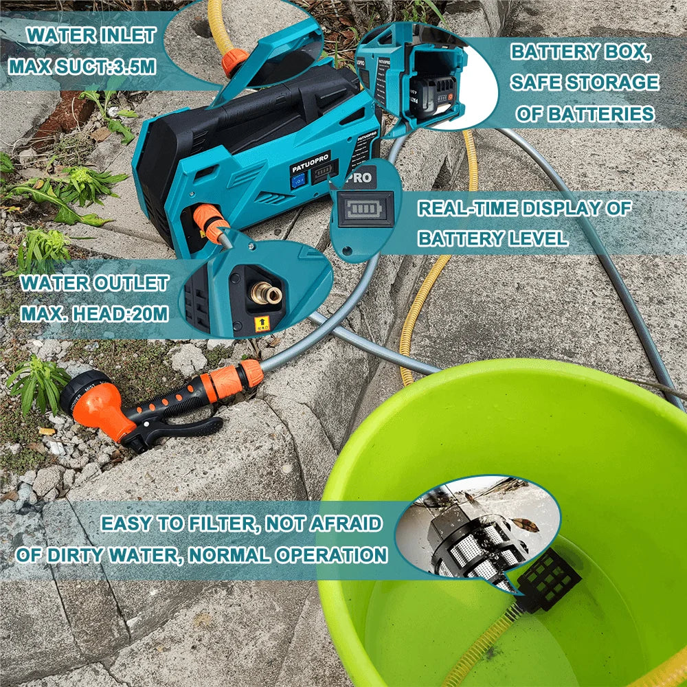 Cordless Electric Water Pump 10m Car Washing Watering Machin