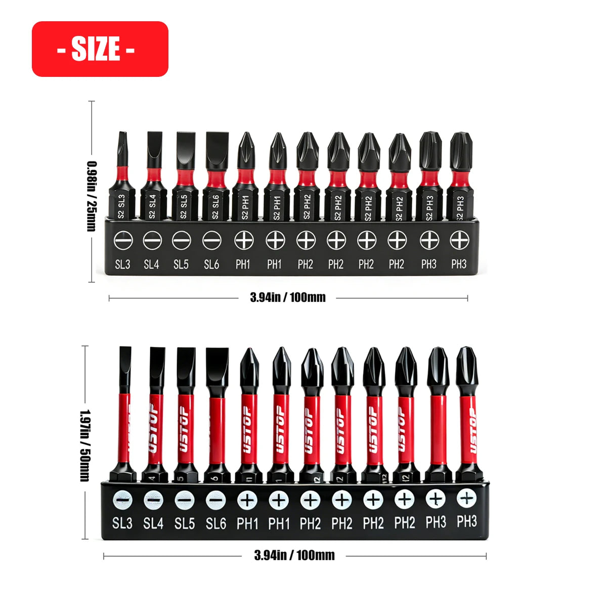 Ustop 12/24 Piece Set of Sl and Ph Impact Screwdriver Bits P