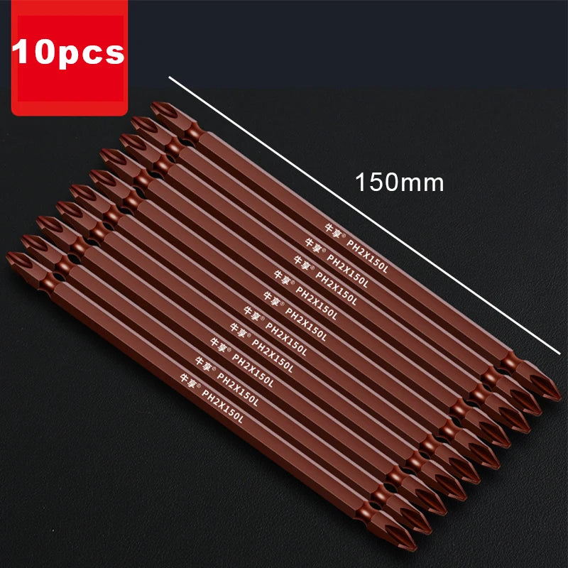 50mm-150mm Magnetic Impact Double Head Cross Screw Drill Bit Set Handheld Screw Disassembly and Assembly Power Tool 10 Piece Set