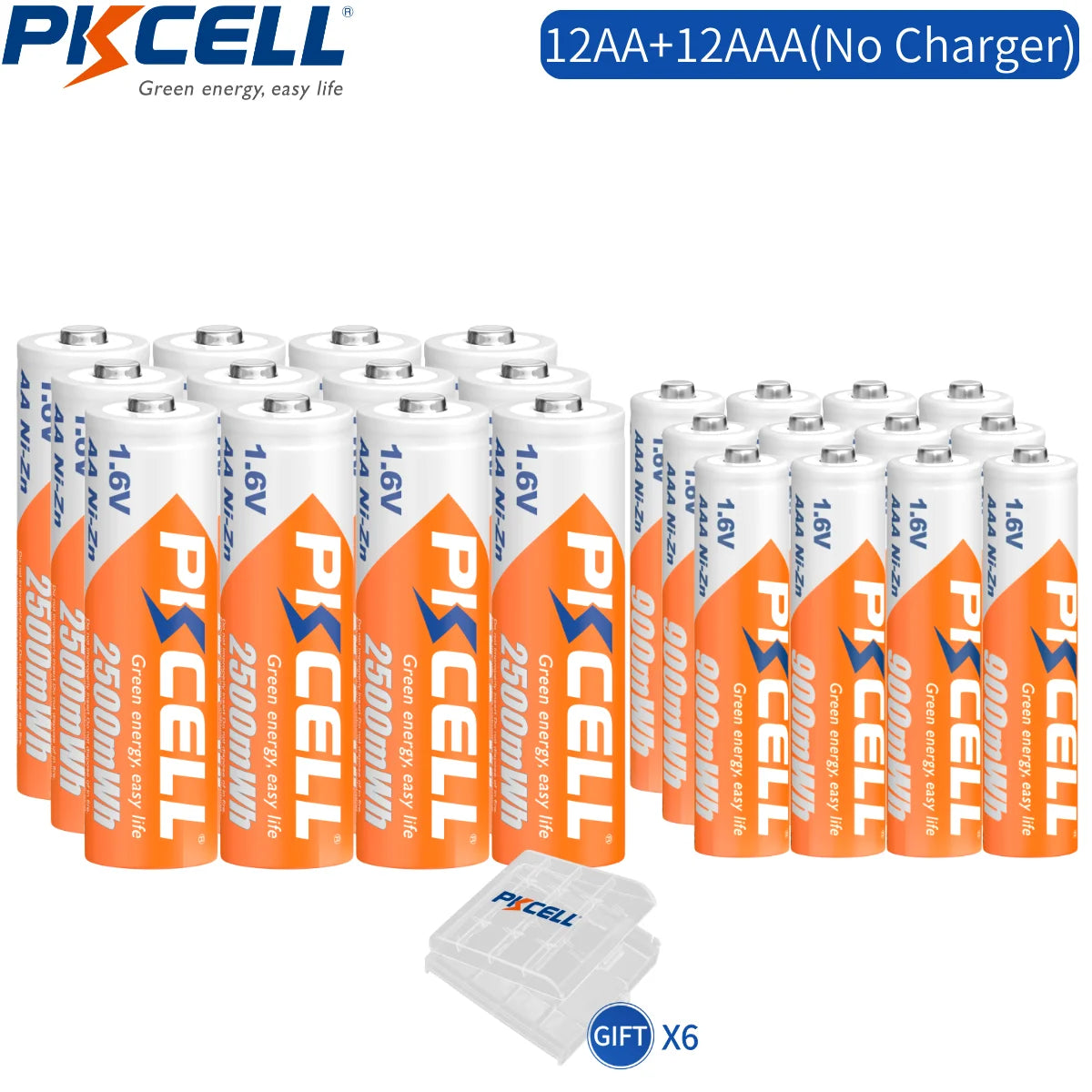PKCELL 4PC 1.6V AA 2500mWh Battery And 4PC AAA 900mWh 1.6V NI-ZN Rechargeable Battery for Toys Flashlight Camera Power Tool