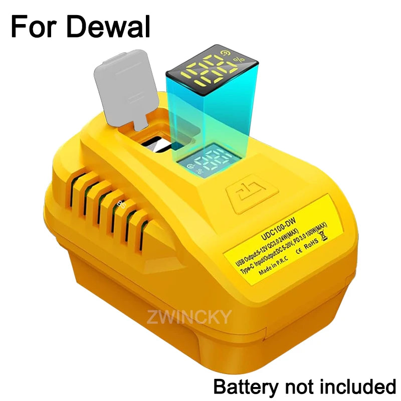 100W Two Way Charging Adapter For Makita/Dewal/Milwaukee/Bosch/Einhel With USB Type-C Port Type-C Reverse Charge Adapter