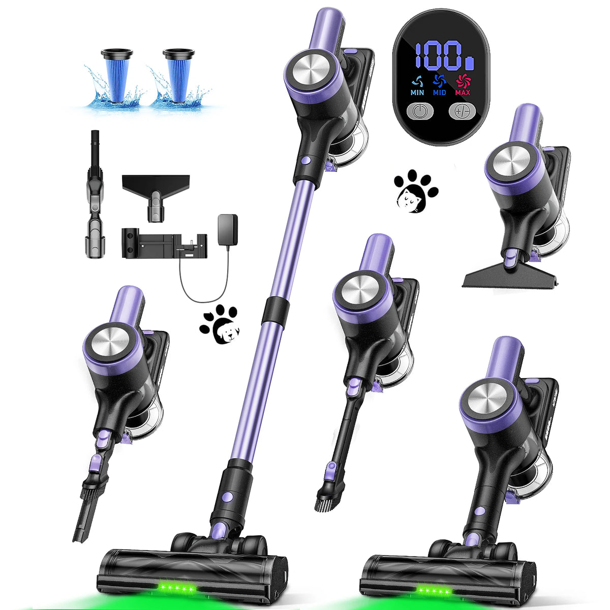 Cordless Vacuum Cleaner 55Kpa/55min Self-Standing Powerful Stick Lightweight Vacuum Cleaner for Home Pet Hair/Hard Floor/Carpet
