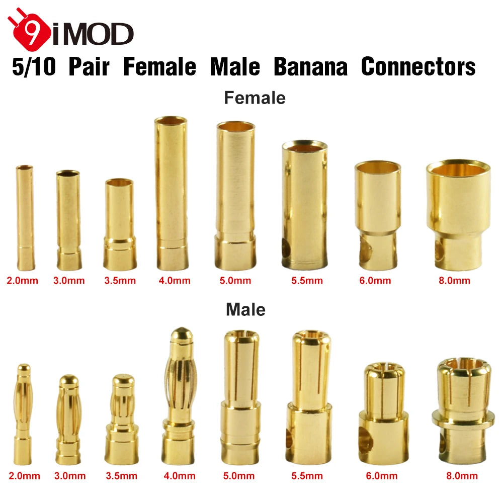 9IMOD 5/10Pair RC Bullet Connectors 2/3/3.5/4.0/5/5.5/6/8mm 
