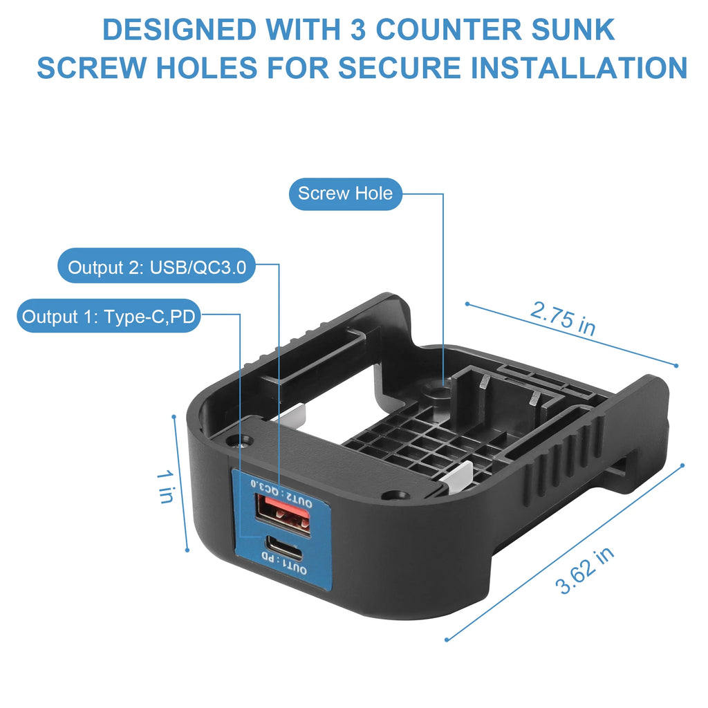Fast Phone Charger Rack for Bosch 18V 14.4V Battery to Conve