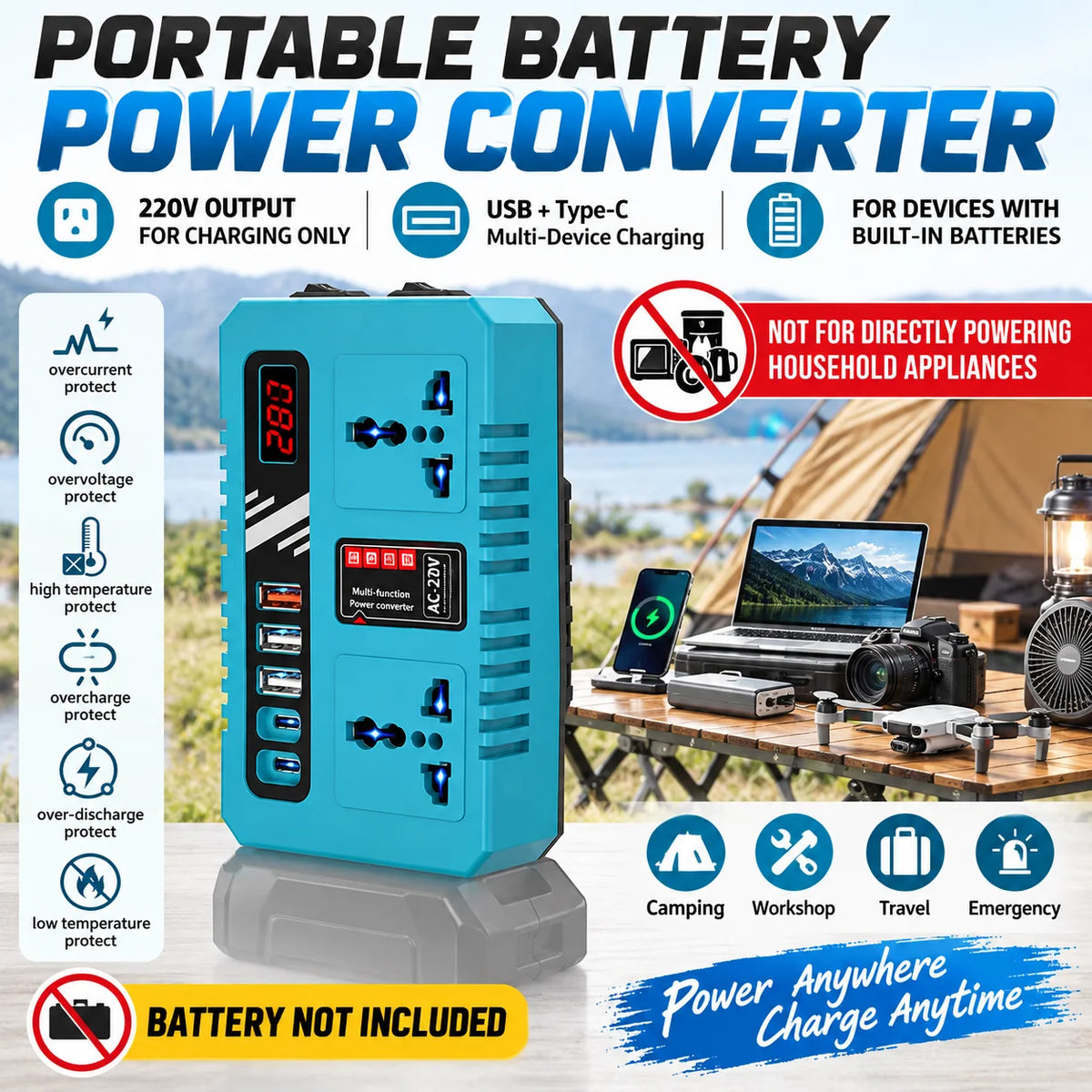 Power Tool Accessories 18v 20v To 220v Battery Power Convert