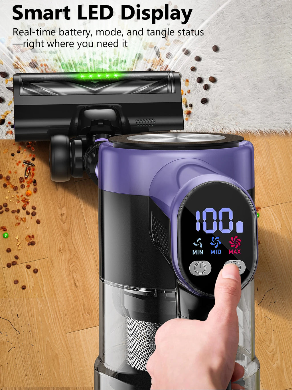 500W/55KPA Self-Standing Cordless Vacuum Cleaner 60 Mins Han