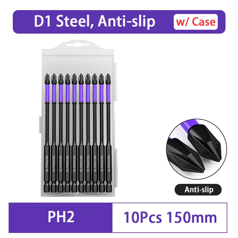 D1 Anti-Slip and Shock-Proof Bits Screwdriver Bits High Hardness Strong Magnetic 25/50/65/70/90/150mm PH2 Screwdriver Set