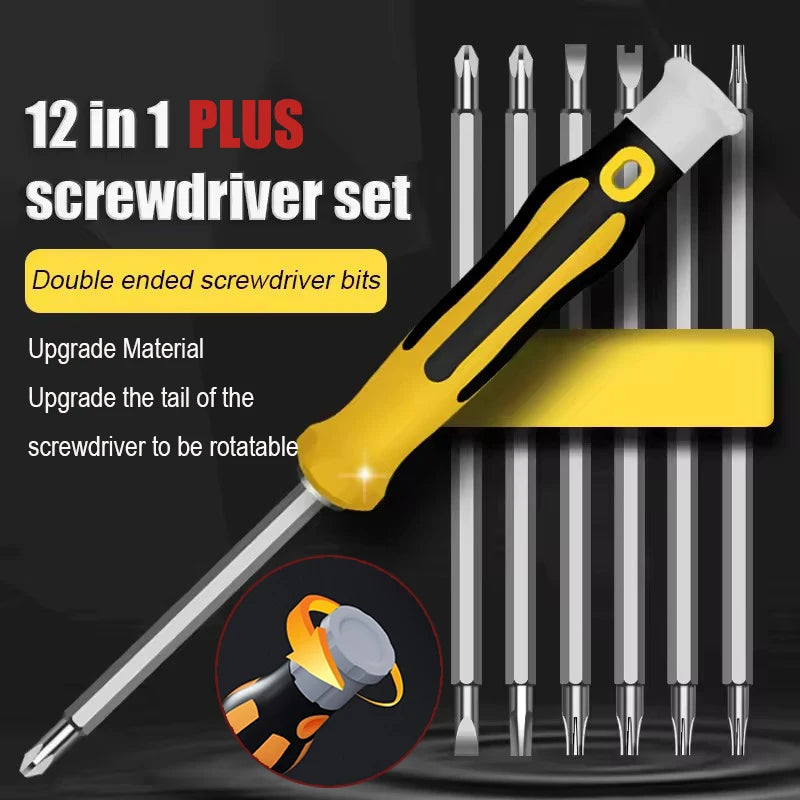 12 In 1 Screwdriver Set Magnetic Bit Cross Flat Shaped Screwdriver Head Multifunctional Precision Handheld Maintenance Tool Home