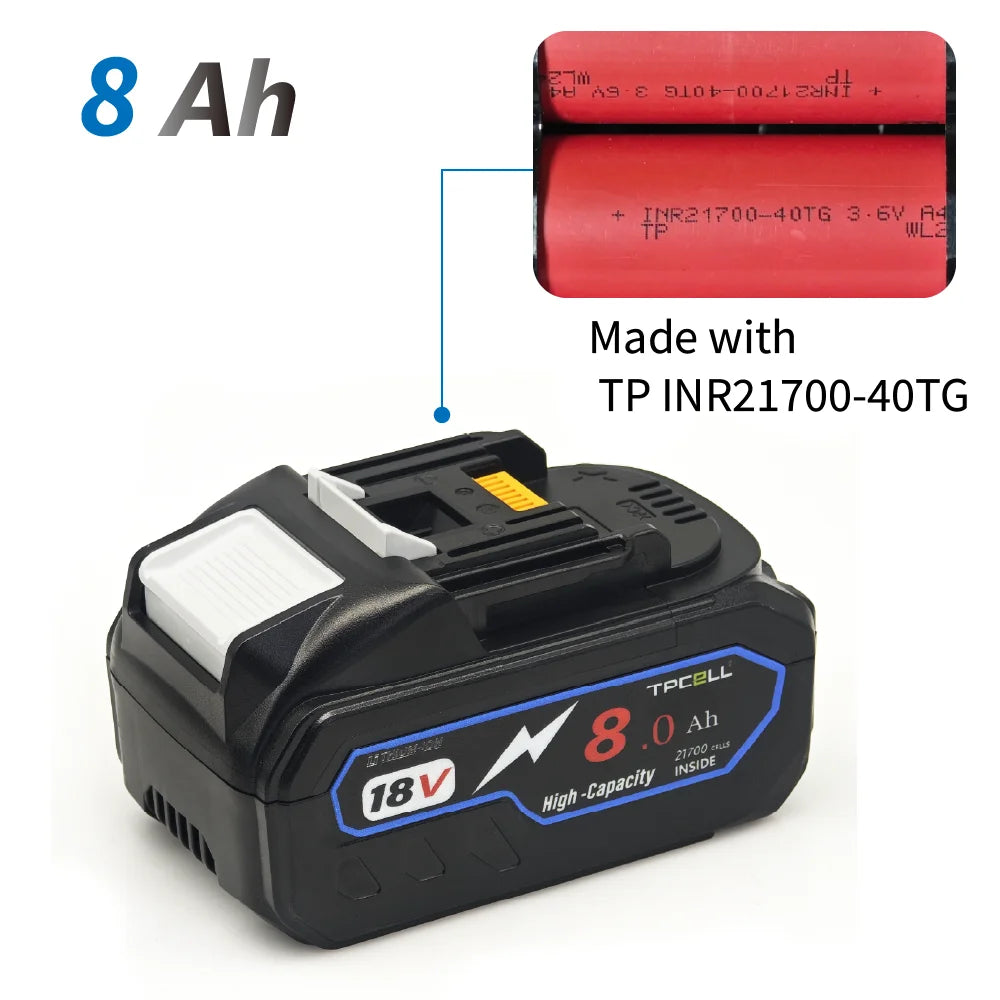 TPCELL Upgraded 8AH/10AH For MKT 18V 21700 Battery Power Tools Li-ion